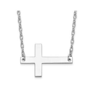 Sterling Silver Sideways Cross Pendant Necklace with Chain (16 inches)